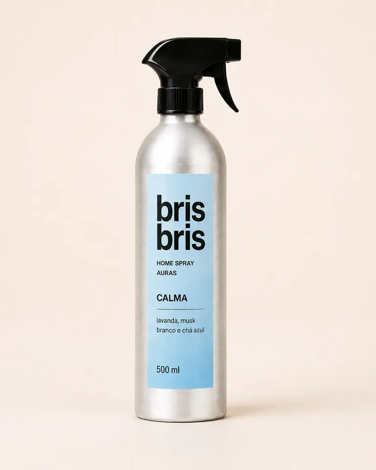 Home spray Calma, da coleção Auras da bris bris, em frasco de alumínio escovado